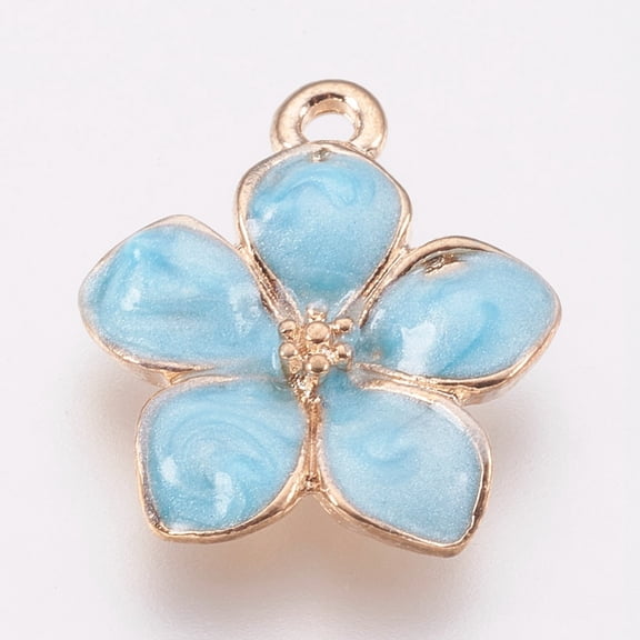 10 pc Zinc Alloy Enamel Pendants Flower Golden Light Sky Blue 16.5x14.5x2.5~3mm Hole: 1.5mm