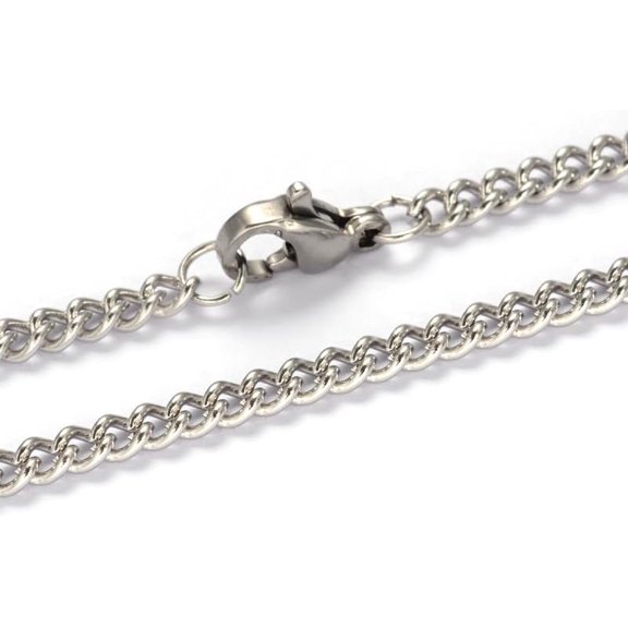 10 pcs 21.85 inch 304 Stainless Steel Curb Chain Necklaces with Lobster Claw Clasps 3mm Wide Adjustable Stainless Steel Color for Men and Women