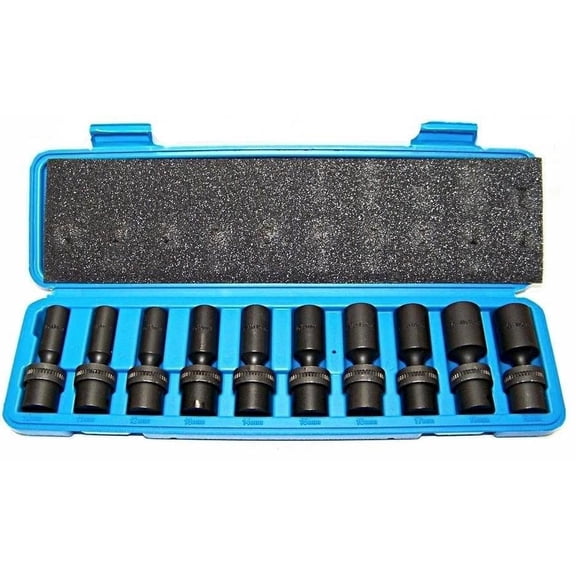 10 pcs 3/8" Drive Universal Swivel Deep Impact Socket Set CR Molybdenum Metric