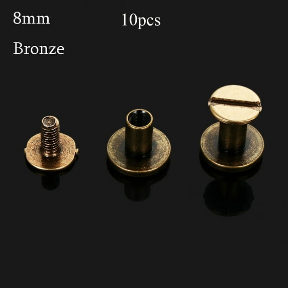 10 pcs 5/6.5/8mm Bookkeeping Cloth Button Brass Nail Strap Rivets Screw Round Head Screws Leather Craft Solid Nail Bolt BRONZE 8MM-10PCS