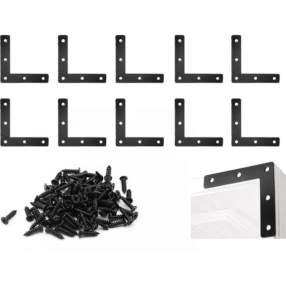 10 pcs 8080mm/3.15-inch x 3.15-inch flat angle brackets, stainless steel angle brackets joint right angle brackets furniture plane repair patch board with screws for wood