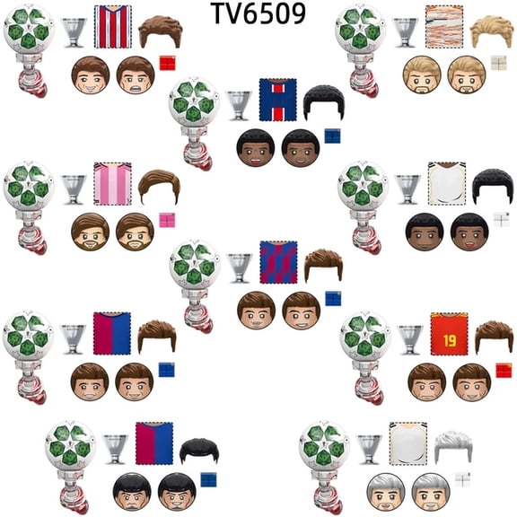 10 pcs Action Figures Model Blocks Set TV6509  Famous Football Star Player Number 19 10 9 11 8, MOC Bricks Toy Gift for Fans