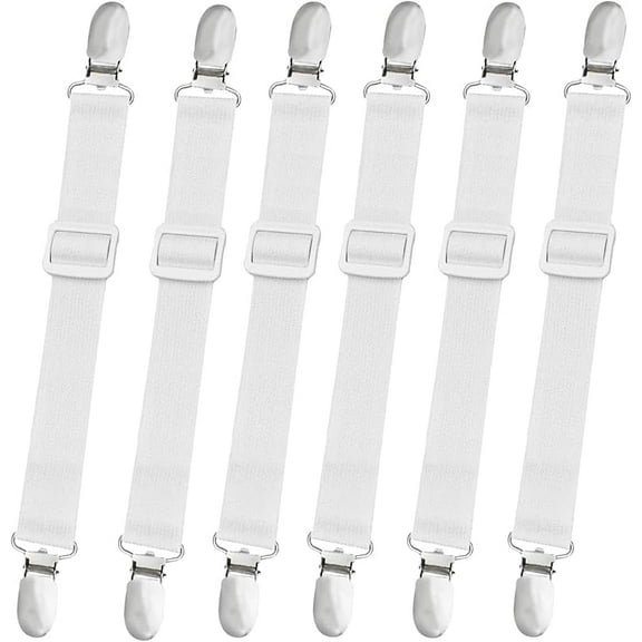 10 pcs Adjustable Bed Sheet Straps,Bed Sheet Clips, Elastic Bed Fitted Sheet Holder,Fitted Sheet Straps Clips,Sheet Fastener Suspenders to Hold Sheet ,Mattress Covers,Sofa Cushion,Table Clothing,White