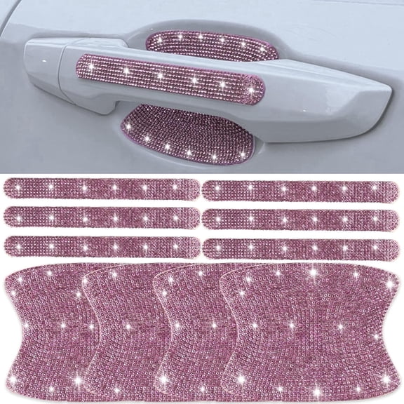 10 pcs Bling Diamond Car Door Handle Stickers, Bling Car Accessories for Women, Universal Rhinestone Crystal Glitter Door Handle Protector Stickers and Decals, Scratch Safety Reflective (Pink)