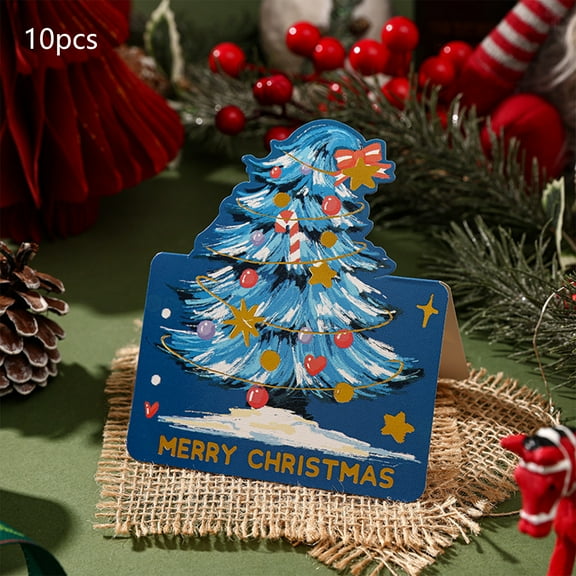 10 pcs Christmas Greeting Cards Foldable Postcards New Year Party Bronzing Winter Gifts Cards for Family Friends Colleagues