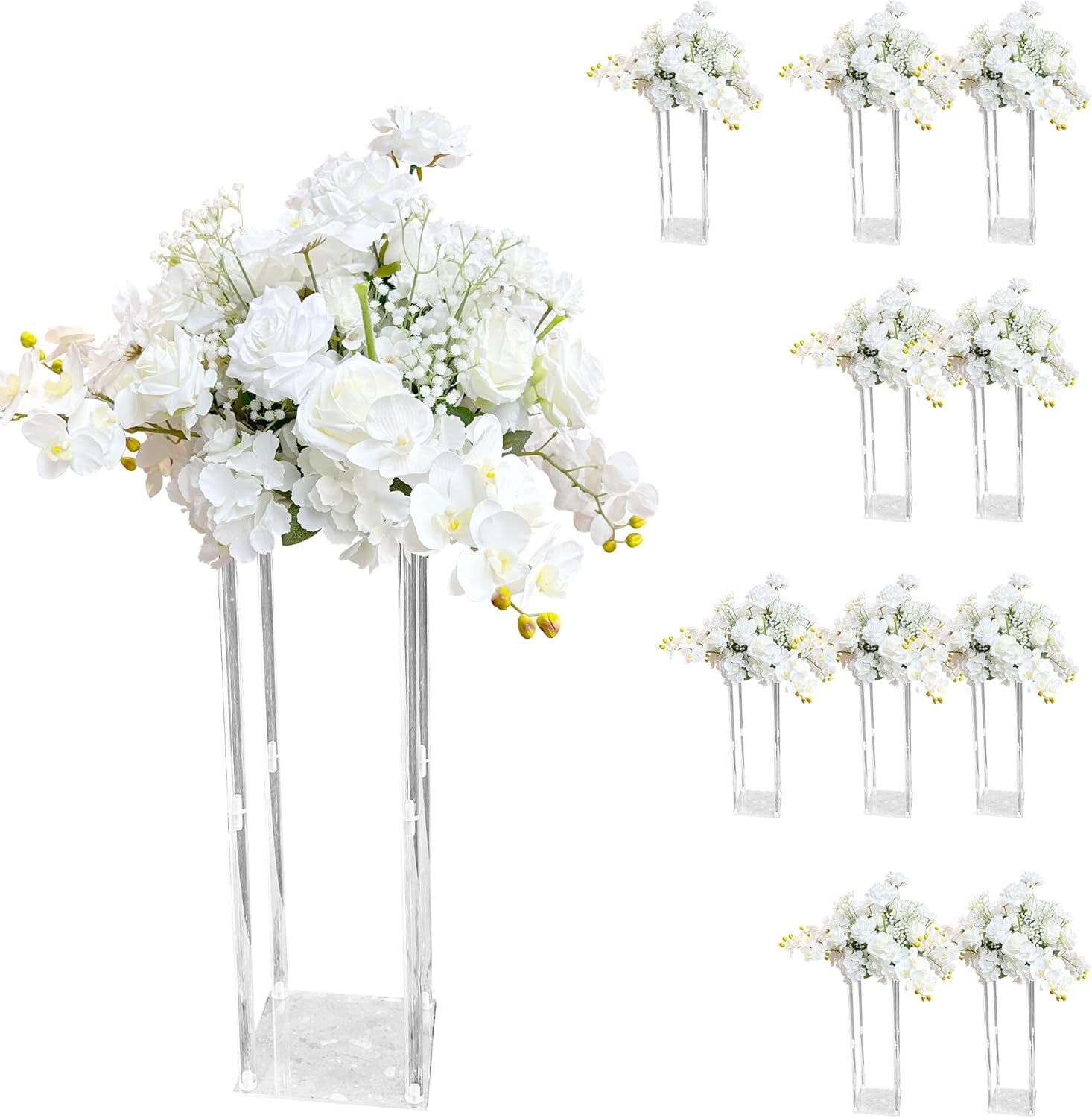 10 pcs Clear Acrylic Flower Stand Centerpieces for Table, 23.6in Tall