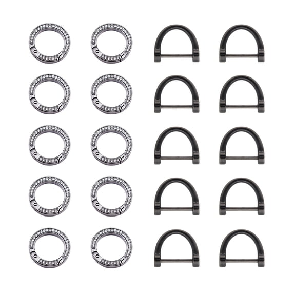 10 pcs D Ring With 10 pcs Key Ring, 1 pcs screwdriver,Car Fob Keychain Holder, for Keychain Making DIY Crafts - black