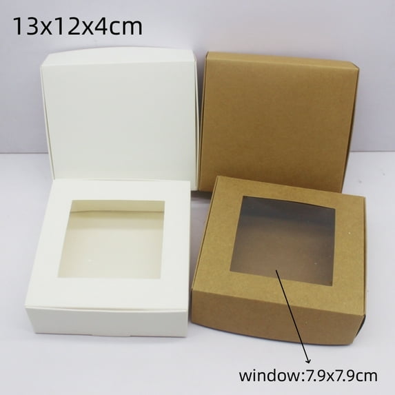 10 pcs DIY gift packaging with window white/kraft paper big size Christmas gift box cake packaging wedding family gathering m 13x12x4cm kraft window