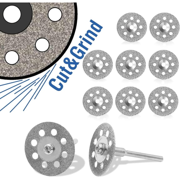10 pcs Diamond Cutting Wheel Cut Off Discs Coated Rotary Tools W/Mandrel 22mm for Dremel