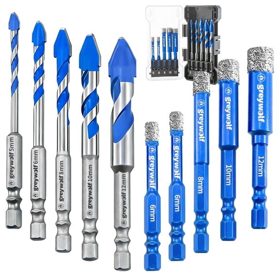 10 pcs Diamond Drill bit Set, Tile Drill bits, Suitable for Ceramic, Glass, Porcelain, Marble, and Granite in Drilling Holes, Hexagonal Shank Tile Drill bits with Cooling Wax, 5/6/8/10/12mm