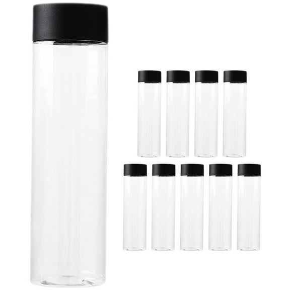 10 pcs Empty Plastic Bottles Clear Plastic Water Bottles Round Plastic Juice Bottles with Black Lids
