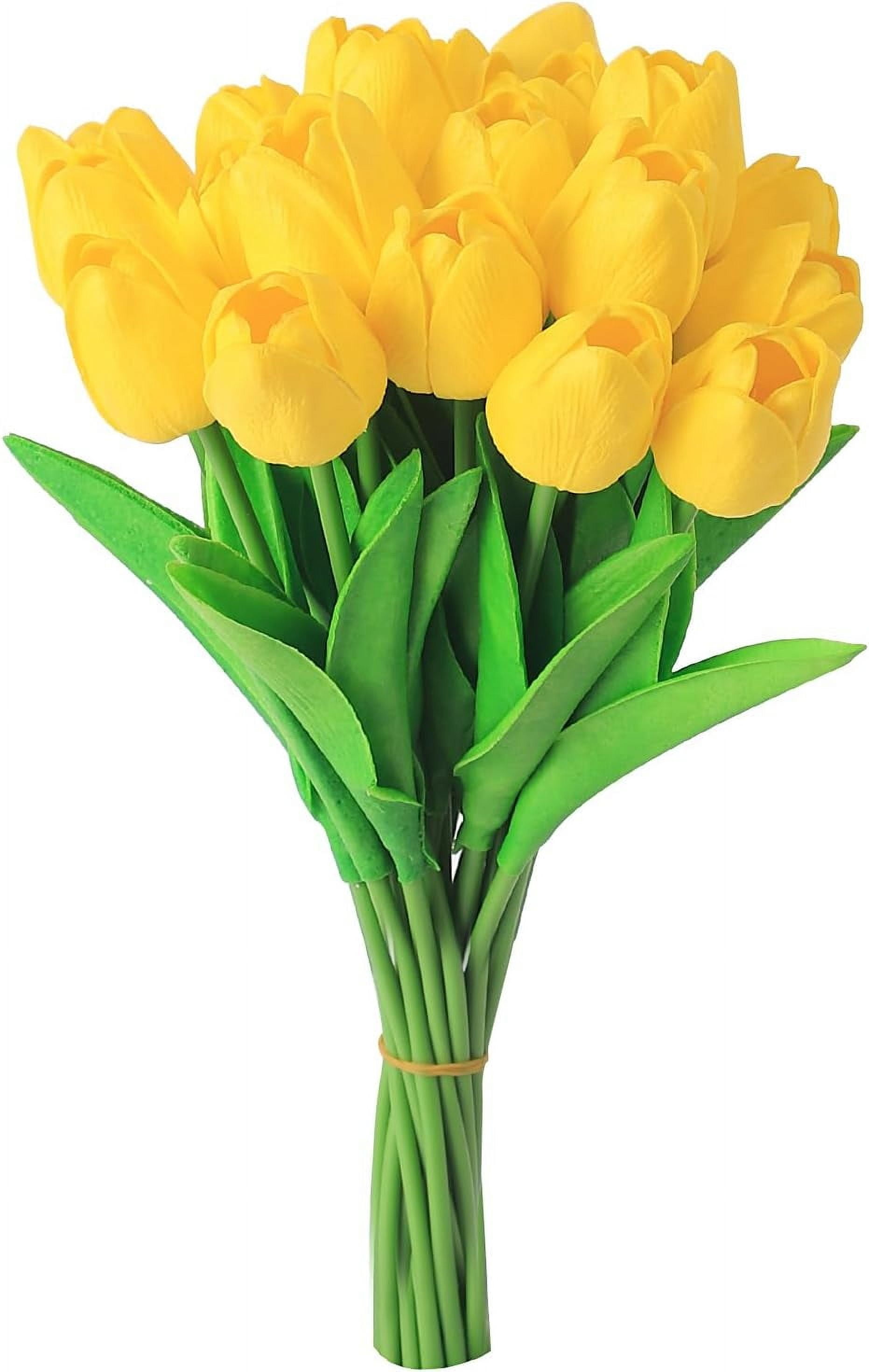 10 pcs Fake Tulips, Yellow Artificial Flowers 13.5'', Fake Flowers for Decoration, Silk Flowers Bulk for Vase, Gifts, Wedding, Home Kitchen, Centerpieces, Mother's Day, Valentine’s Day