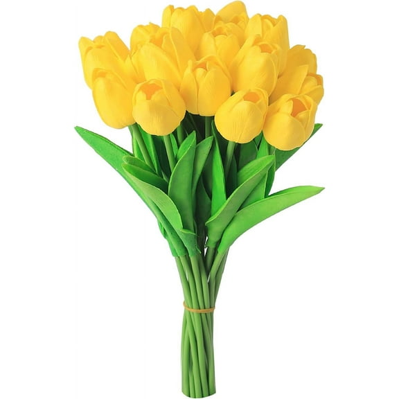 10 pcs Fake Tulips, Yellow Artificial Flowers 13.5'', Fake Flowers for Decoration, Silk Flowers Bulk for Vase, Gifts, Wedding, Home Kitchen, Centerpieces, Mother's Day, Valentine’s Day