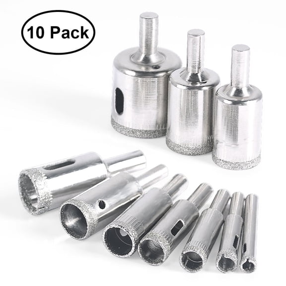 10 pcs Glass Diamond Drill Bit Set Extractor Remover Tools for Ceramics, Porcelain, Ceramic Tile 6mm - 30mm