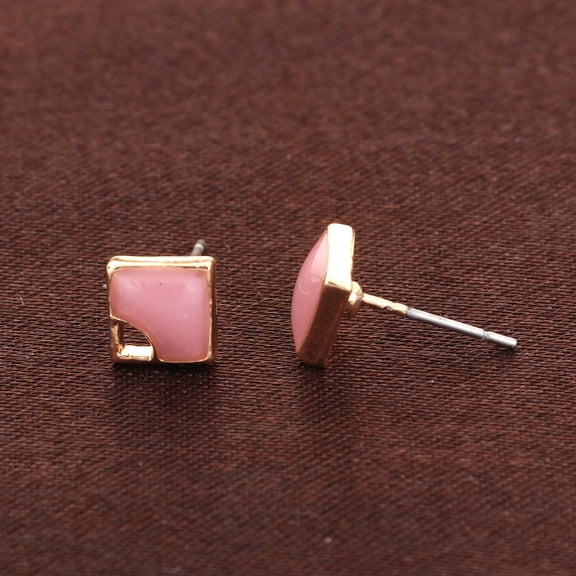 10 pcs. Gold Plated Pink Rhombus Earring Posts Studs with Loop Cabochons Tacks - 9mm x 9mm Base - 14mm Length - Hole Size: 2.2mm x 1.7mm
