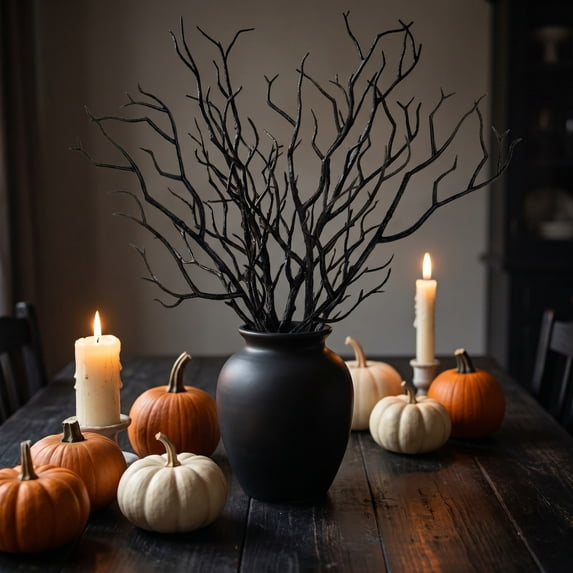 10 pcs Halloween Artificial Black Bare Branches, Realistic Fake Dry Twigs Stalks for Vase Fillers, Spooky Black Decorative Branches for Home Table Mantel Spooky House Halloween Party Scene Decoration