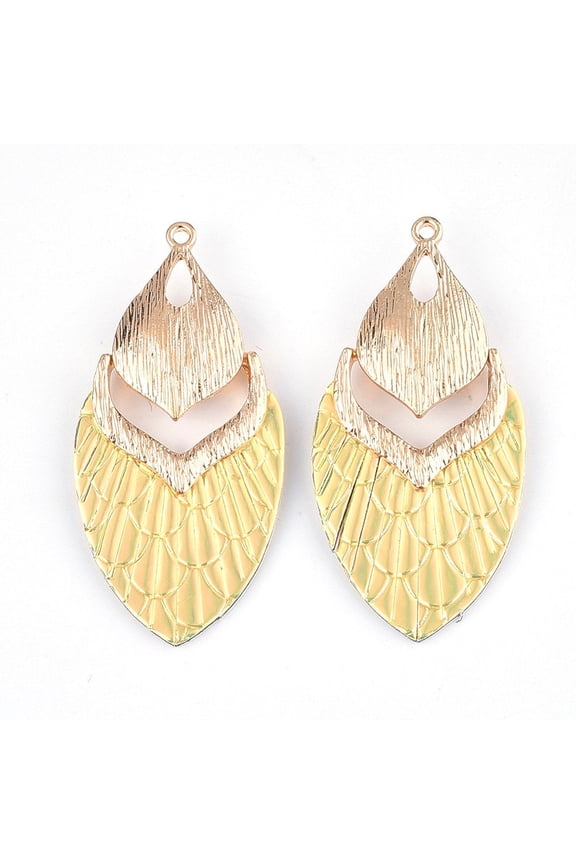 10 pcs. Metal and Faux Leather Dangle Charms Pendants - Yellow - Gold Hardware - 61mm (2.4")
