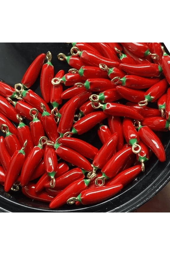 10 pcs Mini Red Chili Pepper Charms, Spicy Food Charms for Earrings, Hot Pepper Pendant for DIY Jewelry Making Craft Supplies