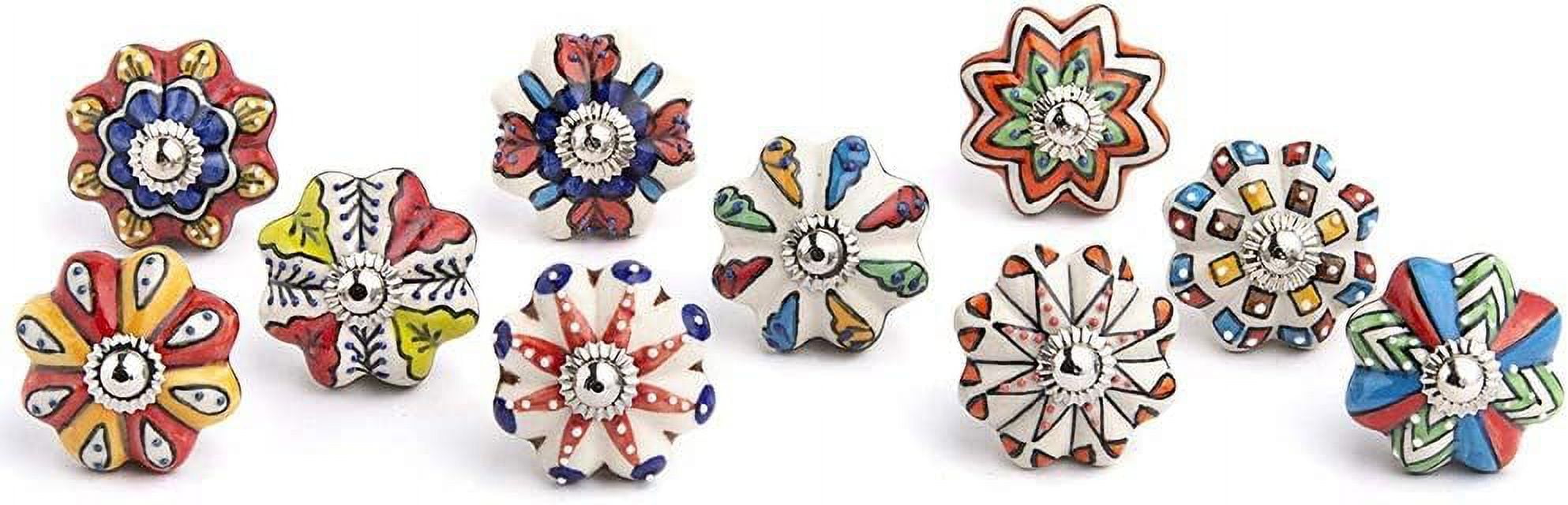10 pcs Multi-color Ceramic Knobs, Vintage Kitchen Cabinet Knobs Pulls, Retro Ceramic Dresser Knobs, Decorative Drawer Pull Knob Handles for Closet, Cupboard, Furniture Door Knobs
