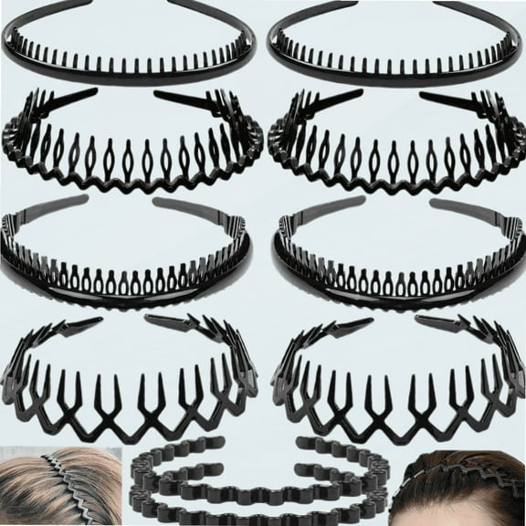 10 pcs Non Slip Fashion Effortless Plastic Headbands with Teeth Skinny Hair Bands Combs for Women Men Teen Girls