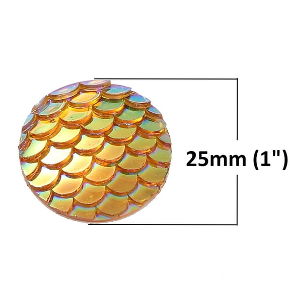 10 pcs. Orange Mermaid Fish Scales Dragon Cameo Domes Cabochons - 25mm - Circle