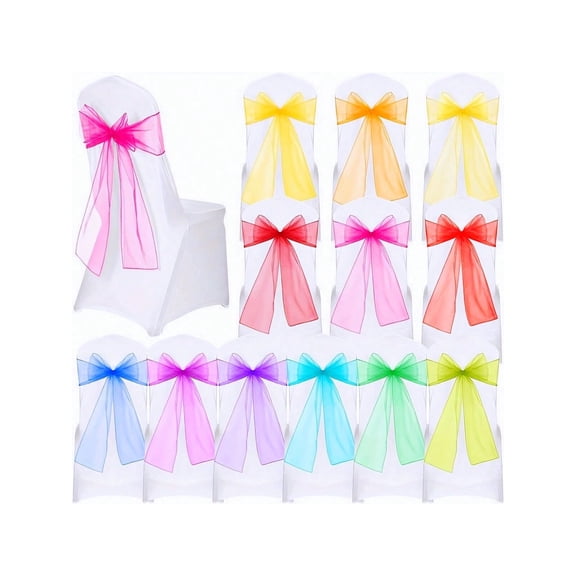 10 pcs Organza Chair Sash Dining Table Decor Organza Bowknot Chair Bows Wedding Supplies Chair Back Decor Ribbons 18cm Wide 275cm Long Need DIY Tie