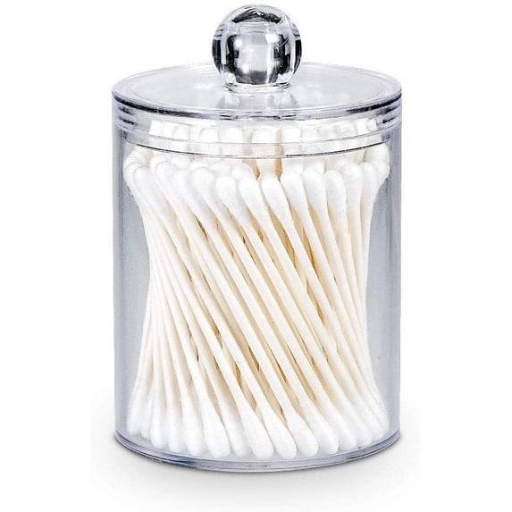 Qtip Holder Dispenser for Cotton Ball, Cotton Swab, Cotton Round Pads, Floss - Clear Apothecary Jar Set for Indoor Canister Storage Organization, Vanity Makeup Organizer By PULMCheerger