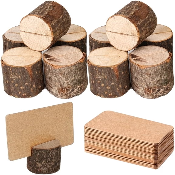 10Pcs Rustic Bark Wood Table Place Card Holder, Wedding Party Memo Stand