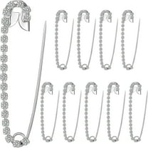 10 pcs Silver Tone Rhinestone Safety Pins Brooches 6.5x1.8cm