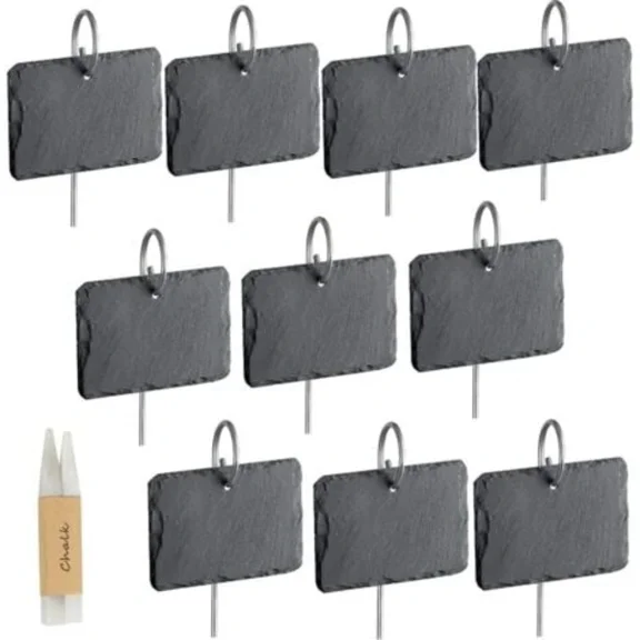 10 pcs Slate Labels for Plants, Garden Plant Markers, Natural Labels with Metal Pins and Chalk Pens for