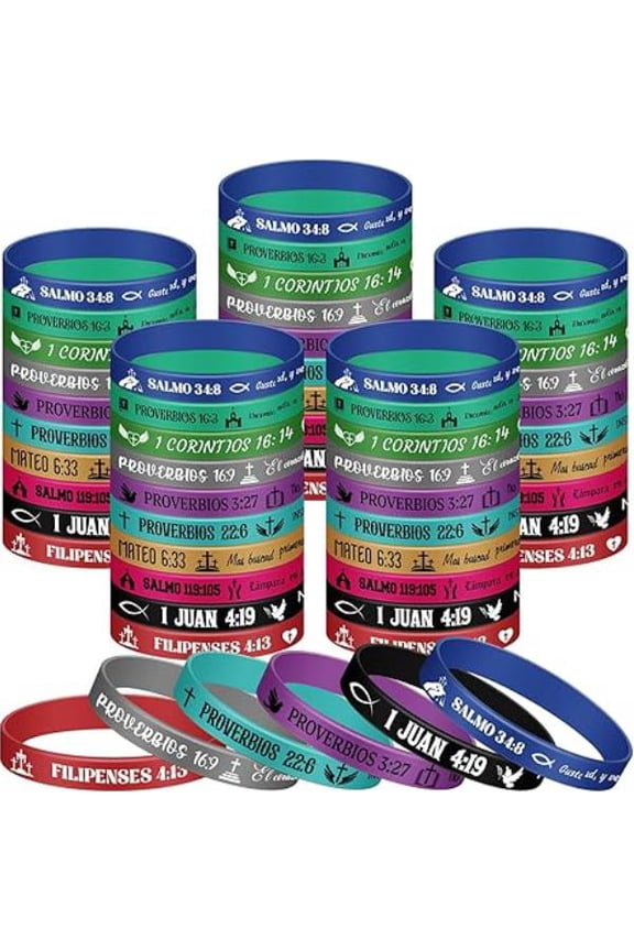 10-pcs Spanish Bible Verse Silicone Bracelets Bulk, Christian Religious Scripture Wristbands, Inspirational Faith Rubber Bands for Church Events, Assorted Colors
