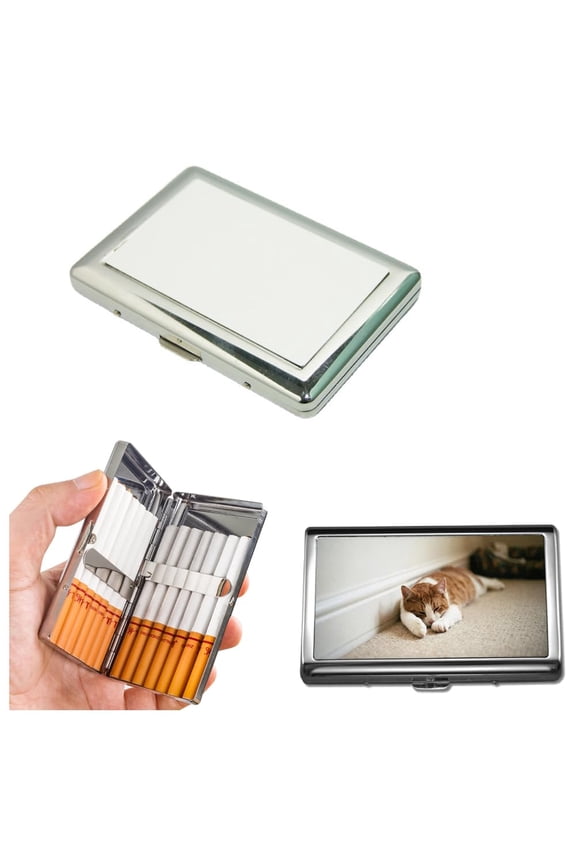 10 pcs Sublimation Blank Metal Cigarette Case with 2 Aluminium Parts for DIY Heat Transfer Print Portable Double Sided Spring Clip Holder for 14pcs Regular Cigarettes for Men and Women