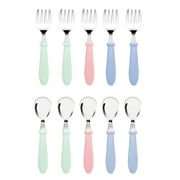 10 pcs Toddler Utensils, Stainless Steel Toddler Silverware Set with Round Handle, Baby Forks for Self Feeding, 5 Toddler Forks and 5 Toddler Spoons, BPA Free