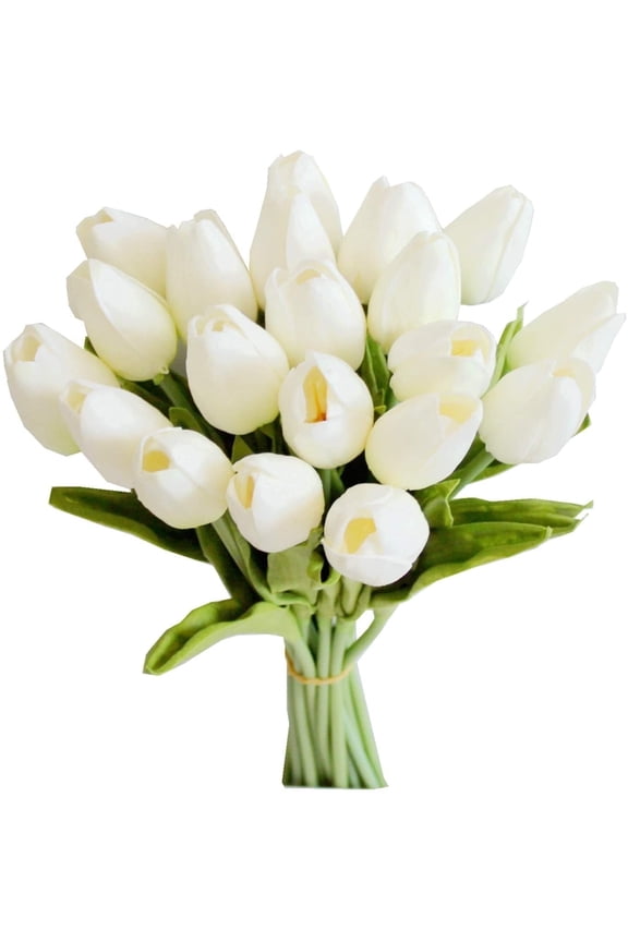 10 pcs White Flowers Artificial Tulip Silk Flowers 13.5" for Easter Day Home Kitchen Wedding Decorations