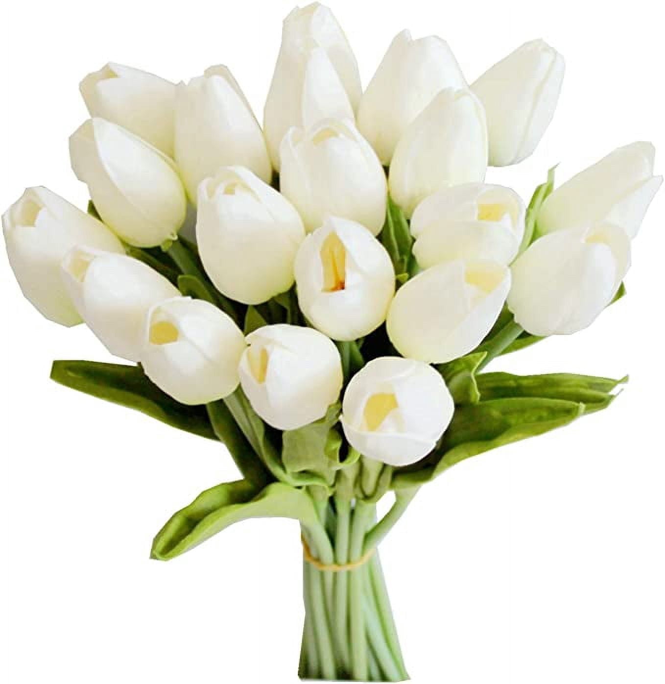10 pcs White Fake Flowers Artificial Tulip Silk Flowers 13.5" for Easter Day Home Kitchen Wedding Decorations