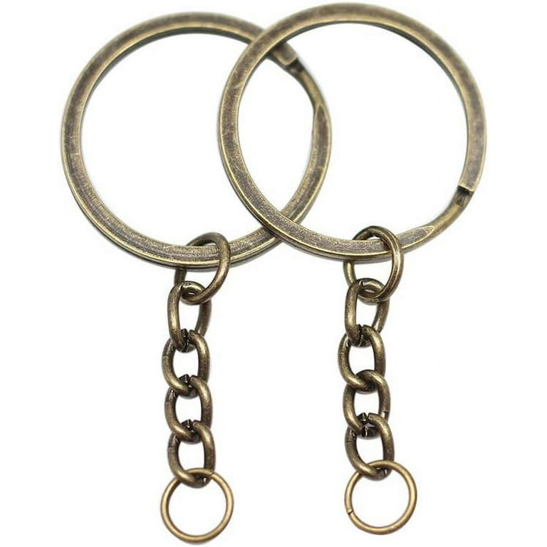 10 pcs/lot Split Key Ring with Chain and Jump Rings 60mm Long Round Split  Keychain Keyrings Jewelry Making Bulk 3 Sizes(Antique Bronze