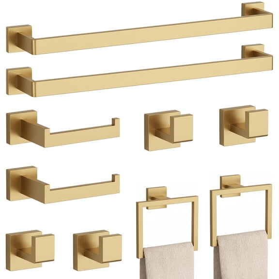 10-piece Brushed Bathroom Accessories Set - 23.6" Towel Bar  Ring Toilet Paper Holder & Hooks Wall Mounted Hardware Rust-resistant Ideal For Modern Bathrooms