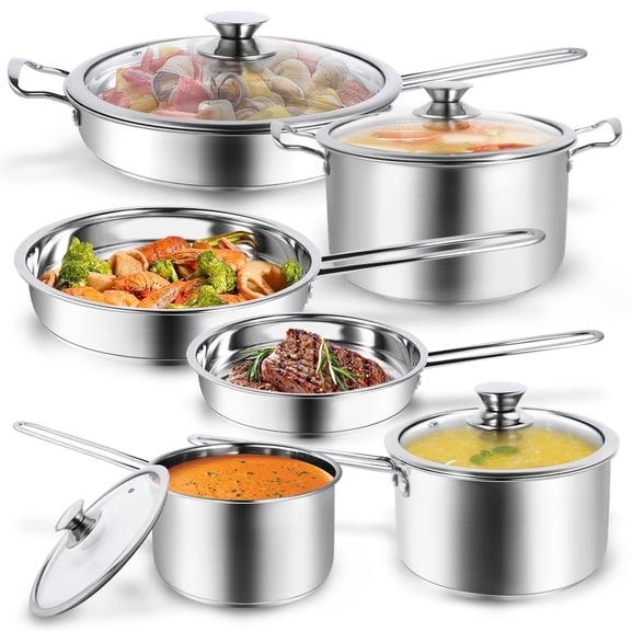 10-piece Pots And Pans Set Stainless Steel Cookware Set- Includes Handle Saucepans Skillets Dutch Oven Stockpot Steamer & More - For Home Chefs