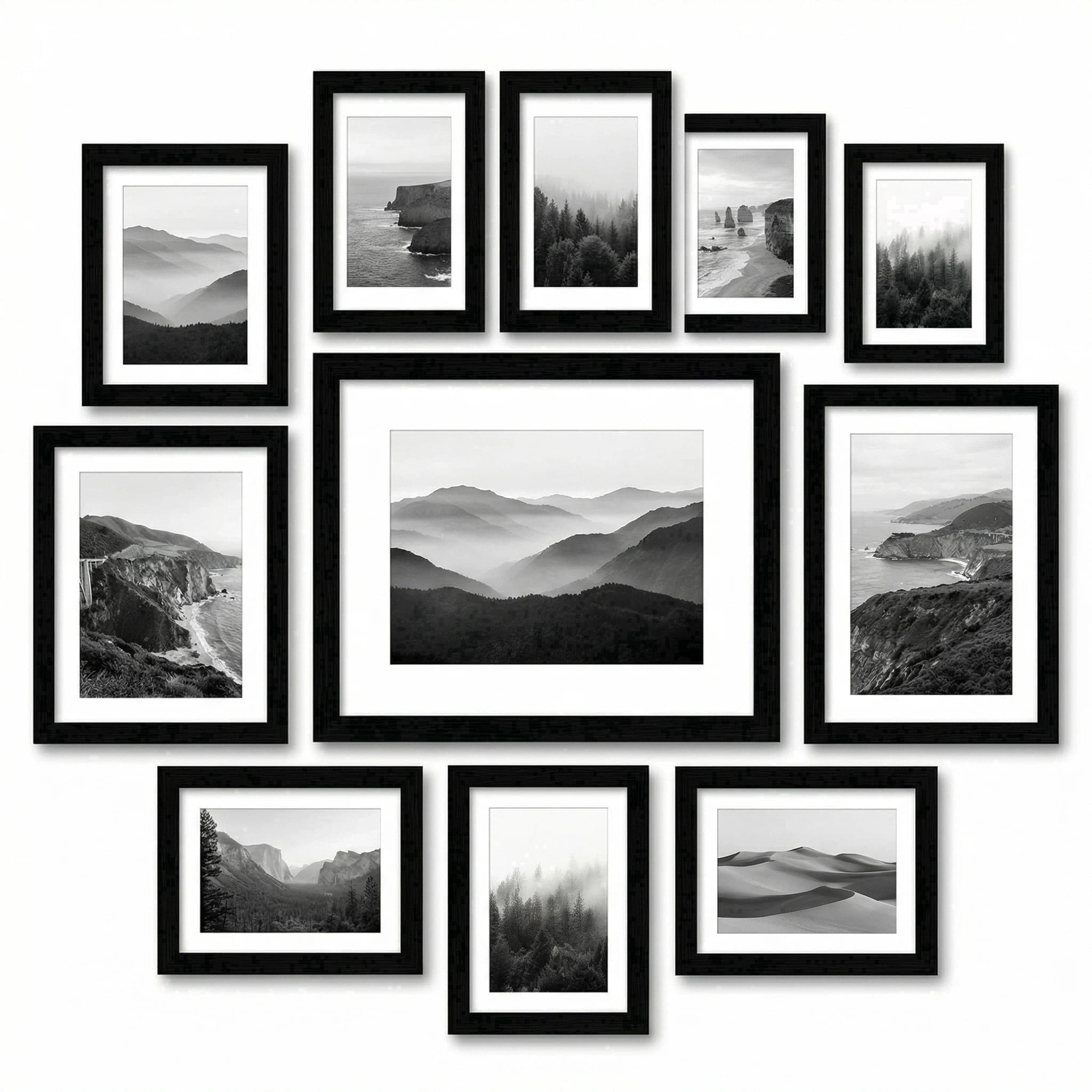 Asoricing 10-piece photo frame set - multi-size combination photo wall - perforated cardstock picture frame - black