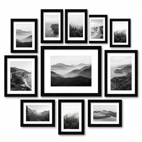 10-piece photo frame set - multi-size combination photo wall - perforated cardstock picture frame - black