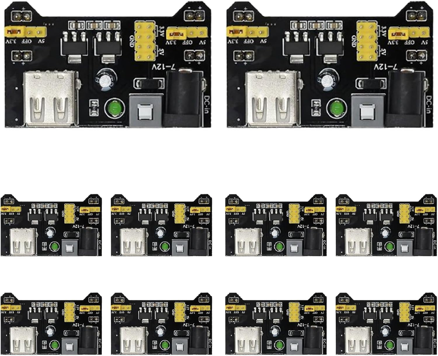 10-piece set 3.3/5 dual output power module - compatible with 102 prototype board, 6.5-12 & power supply, suitable for Raspberry Pi, electronic projects, breadboard circuits