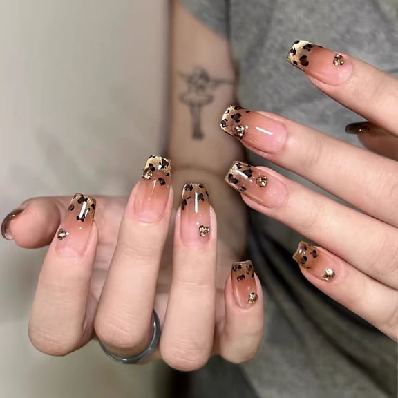 10-piece set of best-selling wearable nails - High-end cat's eye French leopard print, handcrafted wearable nail art false nails (blind box, send freely) with tools included