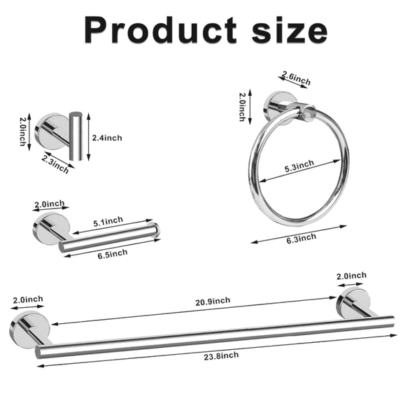 10 piece set of chrome plated bathroom accessories, 24 inch polished chrome plated drag ring+toilet paper holder+robe towel hook stainless steel bathtub hardware set