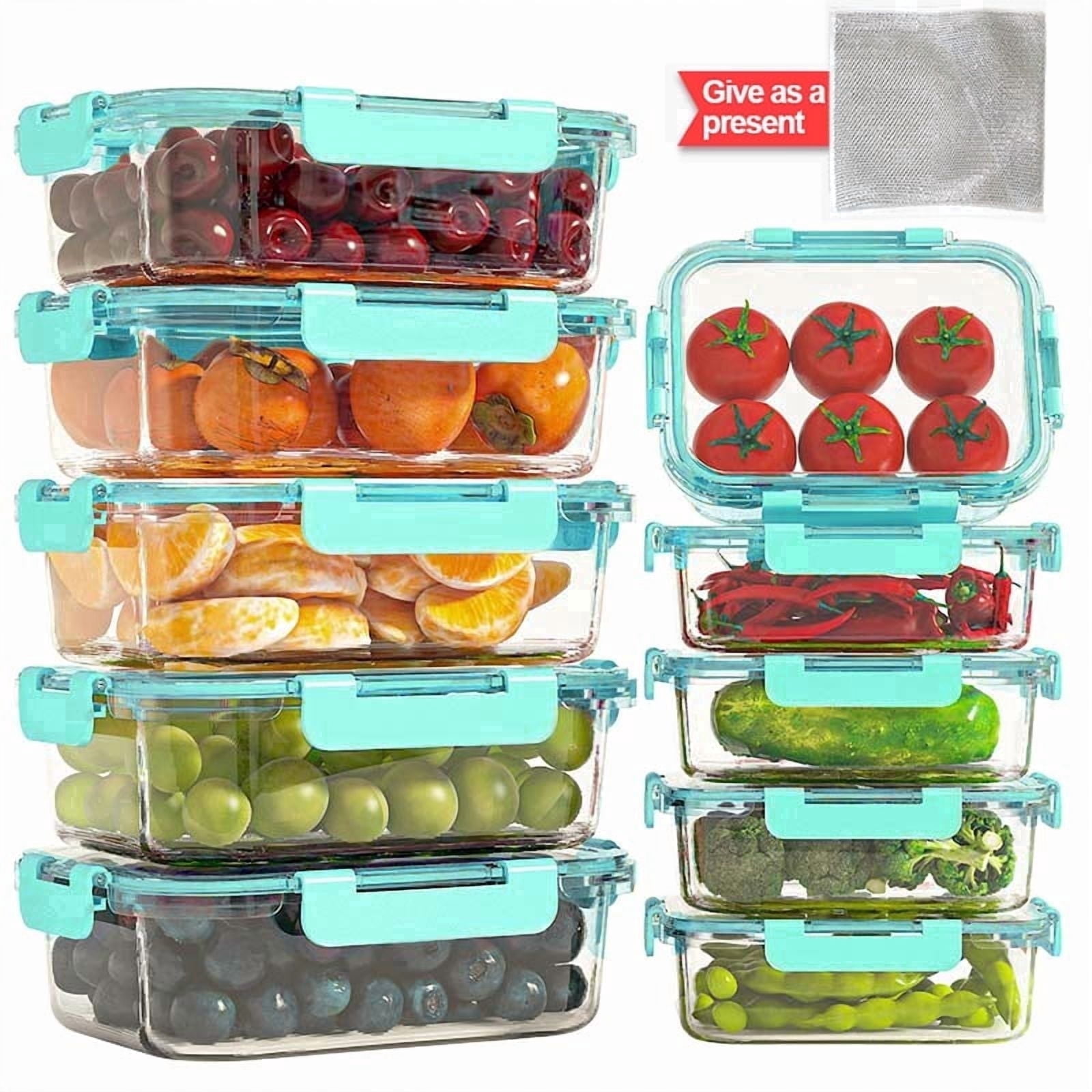 21Pcs Glass Food Storage Containers with Lids, Glass Airtight Meal Prep Container Set for Lunch, Kitchen Pantry Organizers and Storage, Leak Proof