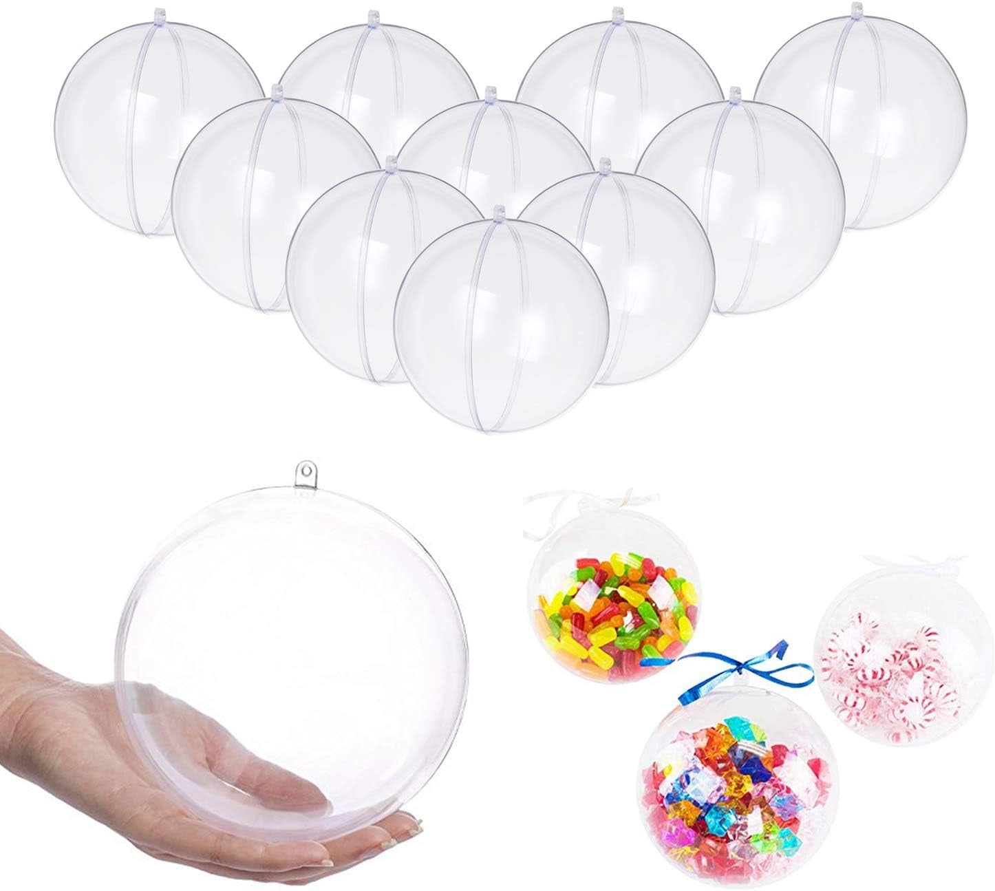 10 piece set of transparent plastic filled Christmas DIY craft ball accessories (100mm)