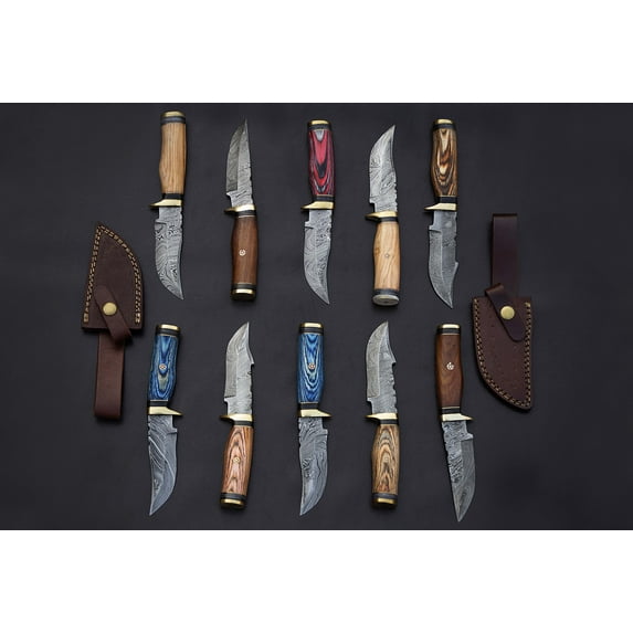 10 pieces Damascus steel skinning knives lot with Sheath, Damascus knife deal UM-1004