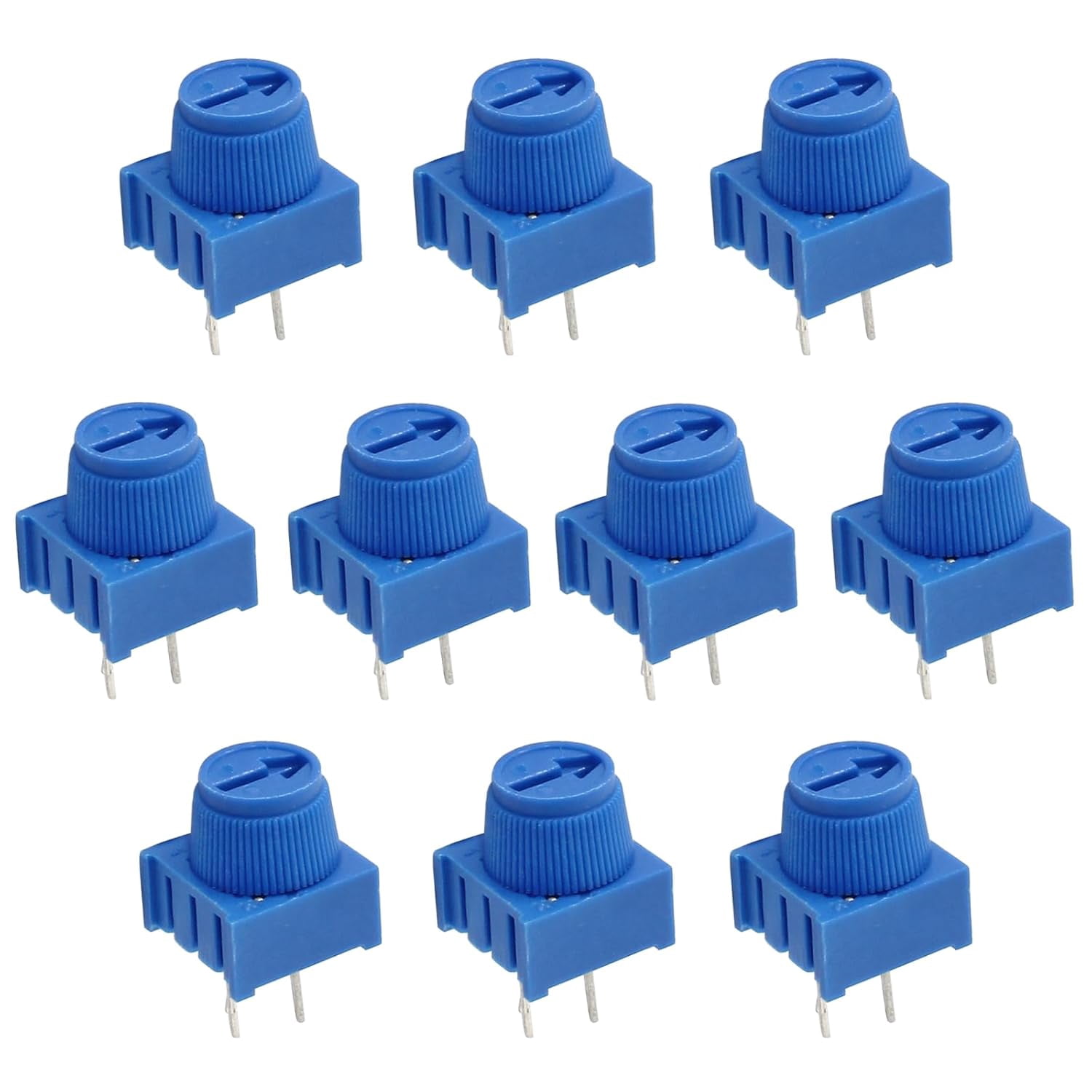 10 pieces of 1-ohm breadboard trimmer potentiometers, blue knob variable resistors, trimmer potentiometer set, suitable for