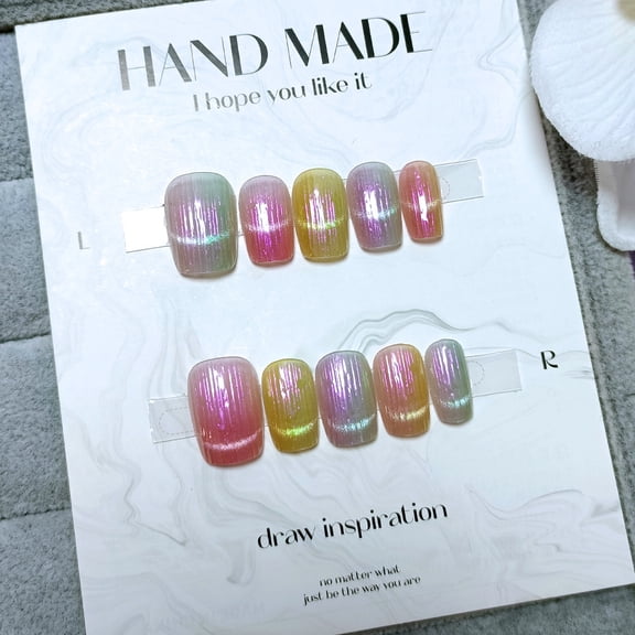10 pieces of coded colorful glass nail art nail sheets short ballet nail patches Handmade candy wearable nails