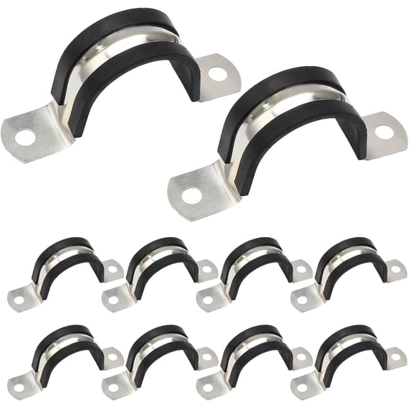 10 pieces of reinforced rigid pipe clamps, 1-1/4-inch pipe clamps with rubber band, pipe supports for mounting 2-hole type clamp supports, belt hanging pipe tension clamps, heavy-duty
