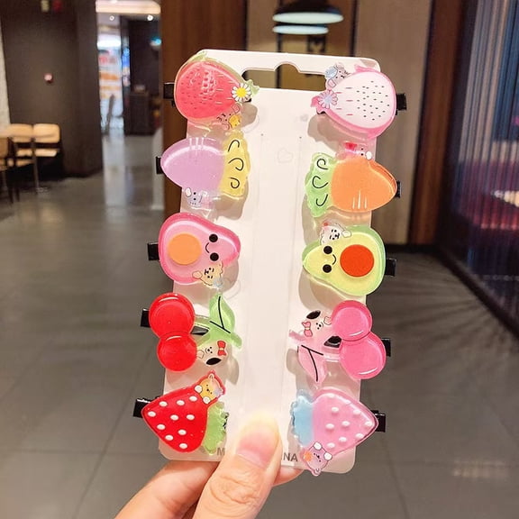 10 pieces/set of girls' cartoon unicorn soft rubber hair clips, lollipops, cute fruit children's hair clips, fashionable hair accessories